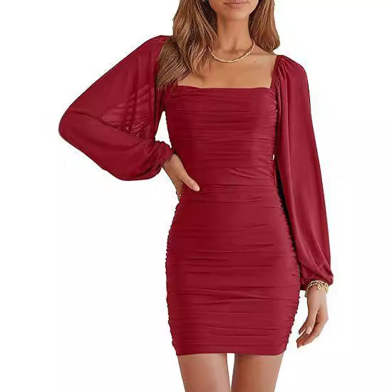 Fitted mini dress for women with puff sleeves and square neckline Lune London