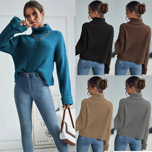 Knitted sweater for women with high collar and textured surface Amarae