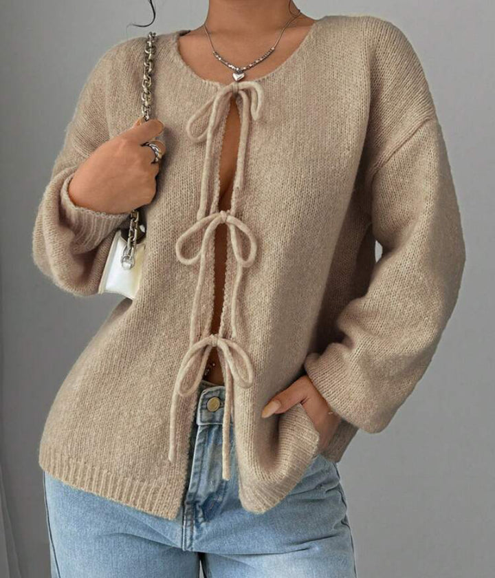 Oversized knit sweater for women with decorative lace detail Lune London