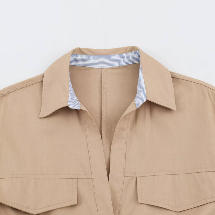 Women's shirt blouse midi dress with belted waist and turn-up sleeves Amarae