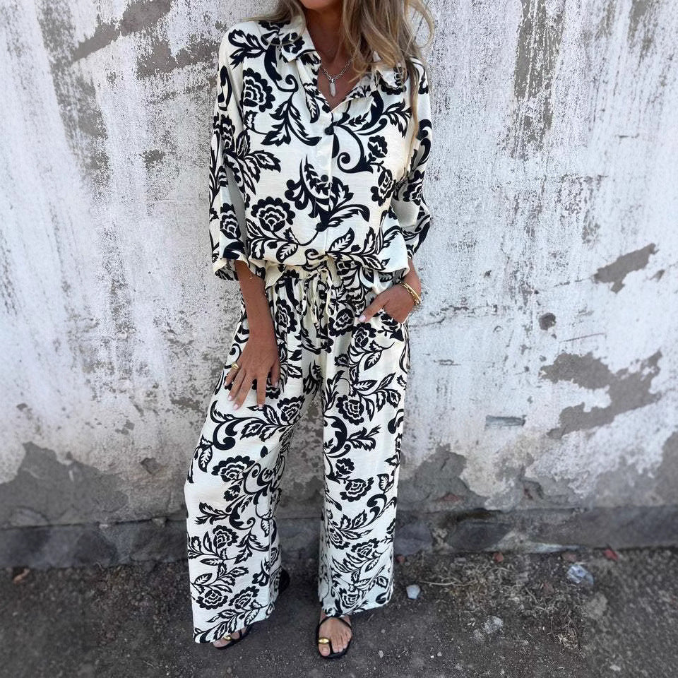 Lune London floral print shirt and wide leg pants set for women