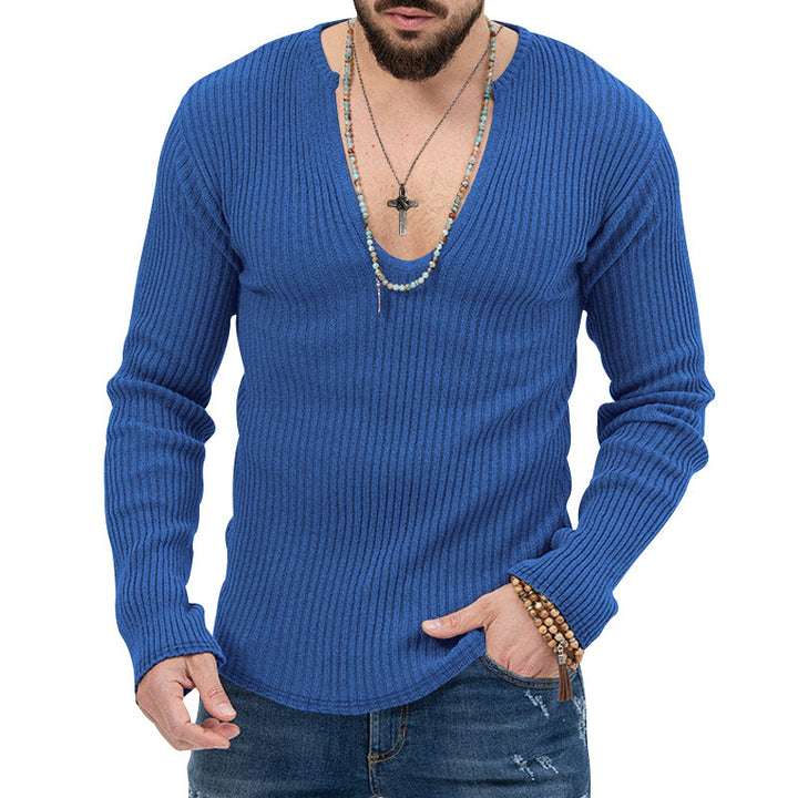 Men's fashionable V-neck sweater with structured ribbed design Lune London