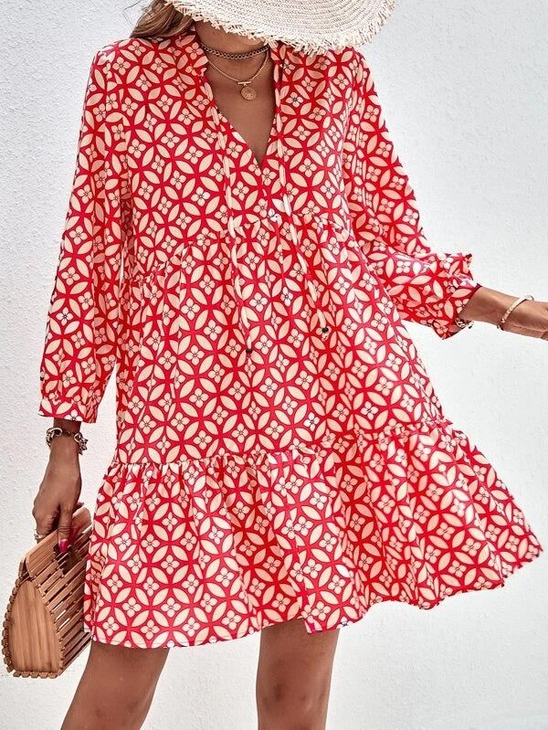 Boho style summer dress for women with a flowy cut and ruffle details Lune London