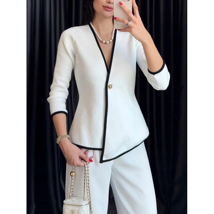 Elegant women's jacket with asymmetric cut and metallic button Lune London