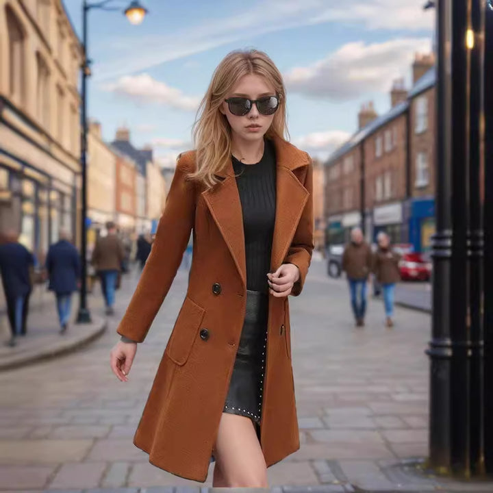 Oversized wool trench coat for women with double-breasted buttons Amarae