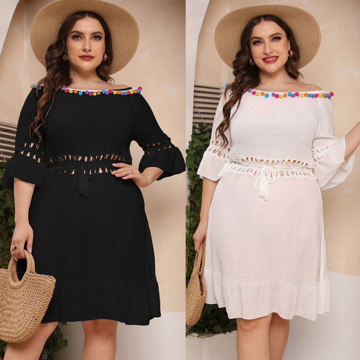Cut-out beach dress with off-the-shoulder for women Lune London
