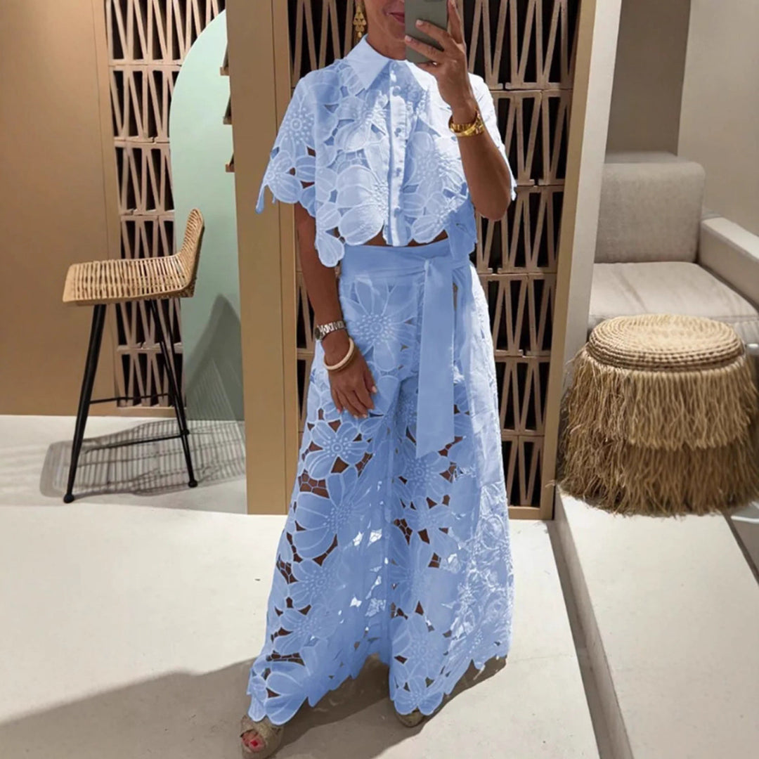 Light women's blouse with floral lace and loose fit Lune London