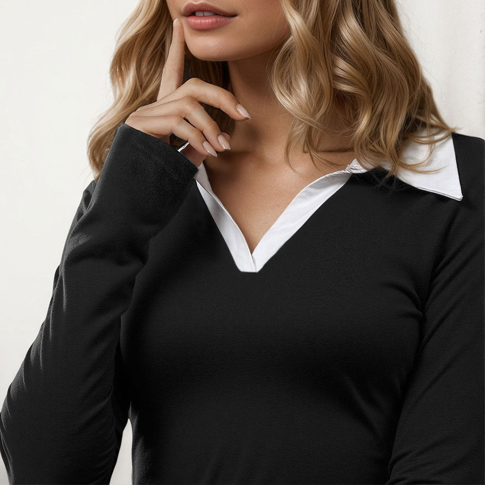 Robe mini élégante pour femmes avec col à la mode et manches longues Chic & Stil