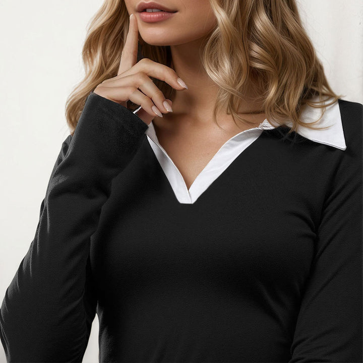Robe mini élégante pour femmes avec col à la mode et manches longues Chic & Stil