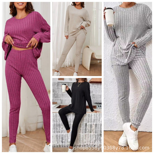 Ladies Comfortable Long Sleeve Mesh Jumpsuit Set with Elastic Waist Amarae