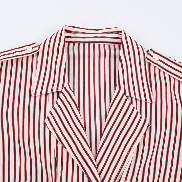 Women's Striped Cropped Blouson Jacket with Epaulettes, Patch Pockets and Elastic Hem