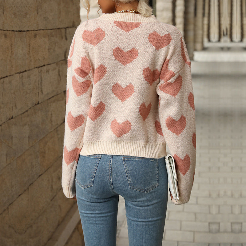 Knit sweater for women with heart pattern and relaxed fit Lune London