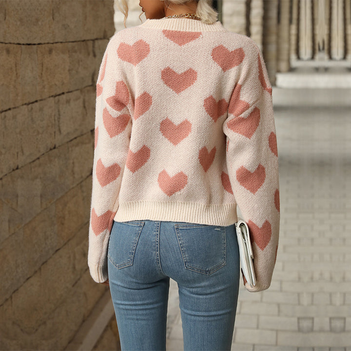Knit sweater for women with heart pattern and relaxed fit Lune London