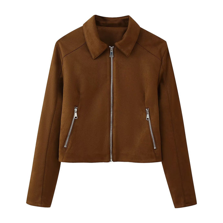 Women Trendy Faux Leather Jacket with Modern Zippers and Classic Collar Lune London