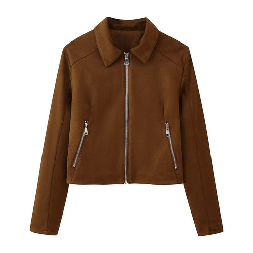 Women Trendy Faux Leather Jacket with Modern Zippers and Classic Collar Amarae