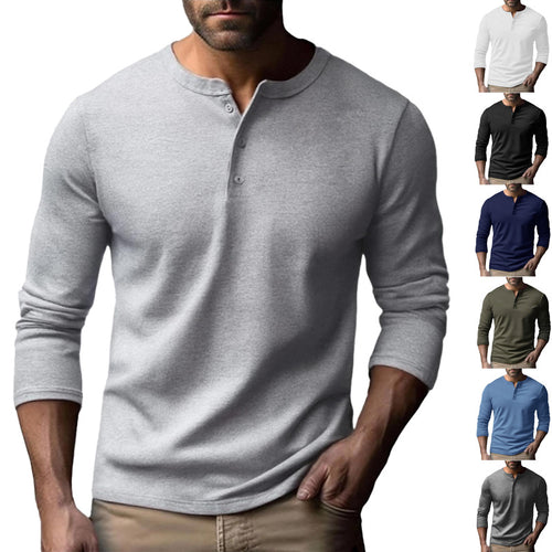 Men's Long Sleeve Henley Shirt in Breathable Cotton Blend Amarae