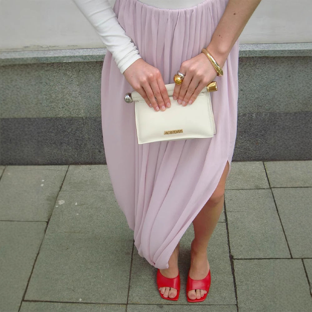 Women Asymmetric One-Shoulder Maxi Dress with Draped Top, Long Pleated Skirt and Leg Slit Amarae