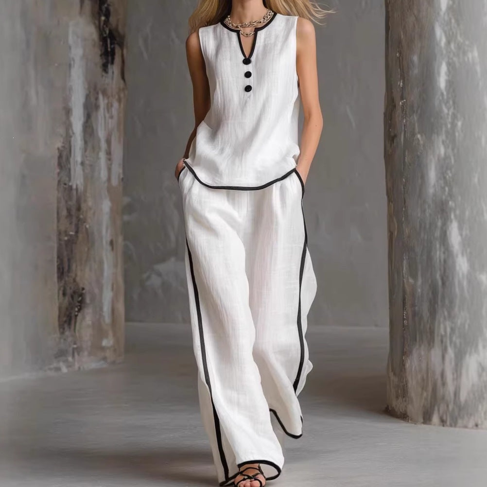 Women Elegant Two-Piece Set with Chic Top and Wide Pants Lune London