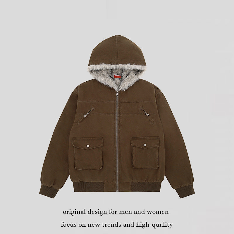 Women's padded hooded jacket with faux fur lining, cargo pockets and elastic cuffs Amarae