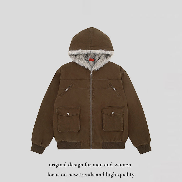 Women's padded hooded jacket with faux fur lining, cargo pockets and elastic cuffs Amarae