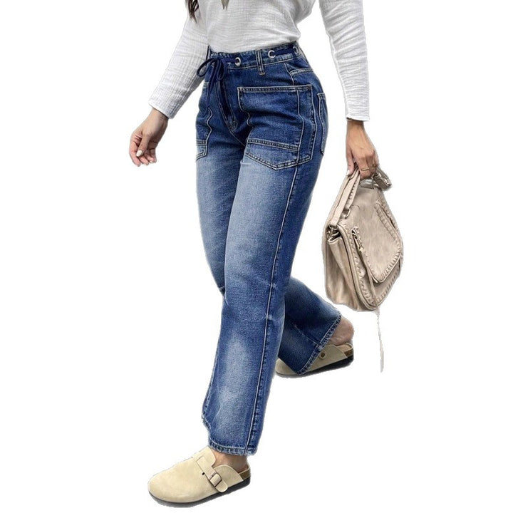 Women's high-waisted jeans with straight leg, drawstring waistband, and patch pockets Amarae