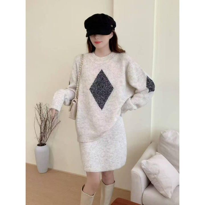 Pull tricoté pour femmes avec un élégant motif en diamant et une coupe confortable Chic & Stil
