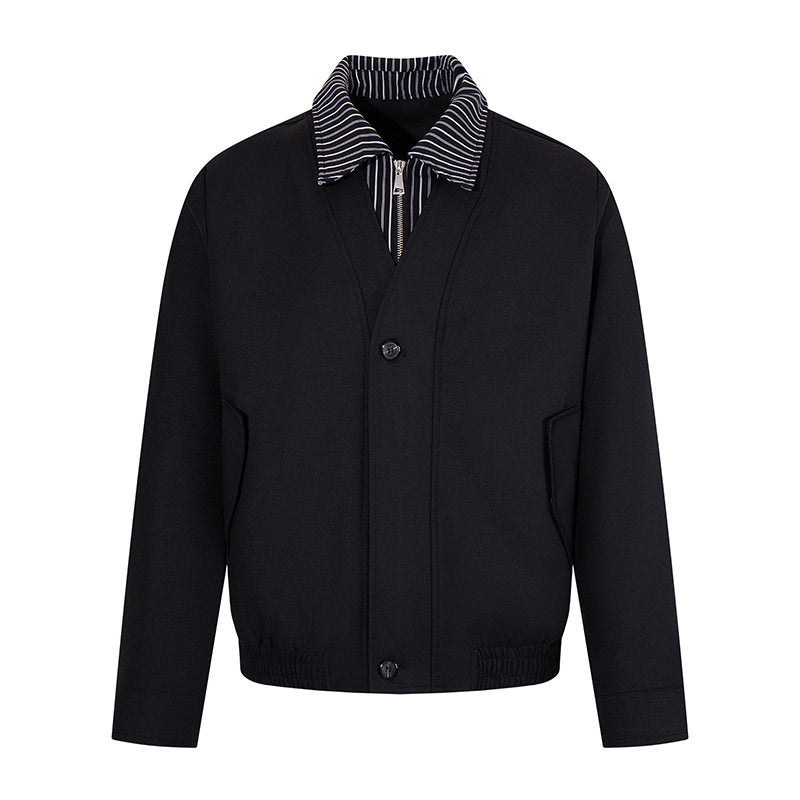 Men's short-cut blouson jacket with striped inner collar, concealed two-way zipper, and elastic hem Amarae