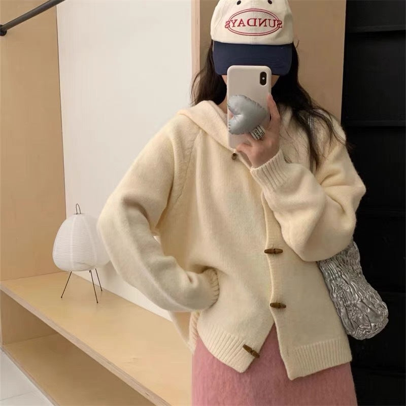 Ladies casual hooded sweater with decorative buttons Lune London