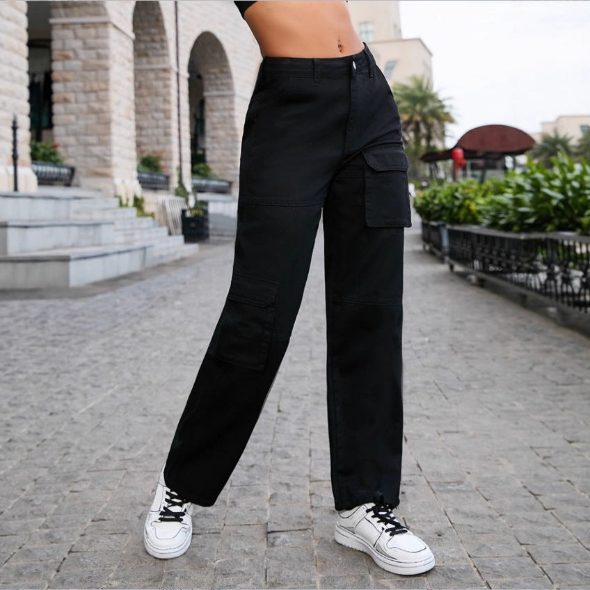 Women High-Waisted utilitarian Cargo Pants with Straight Leg and Multiple Pockets Amarae
