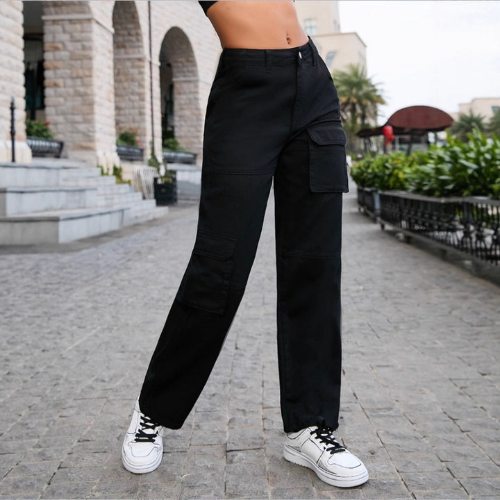 Women High-Waisted utilitarian Cargo Pants with Straight Leg and Multiple Pockets Amarae