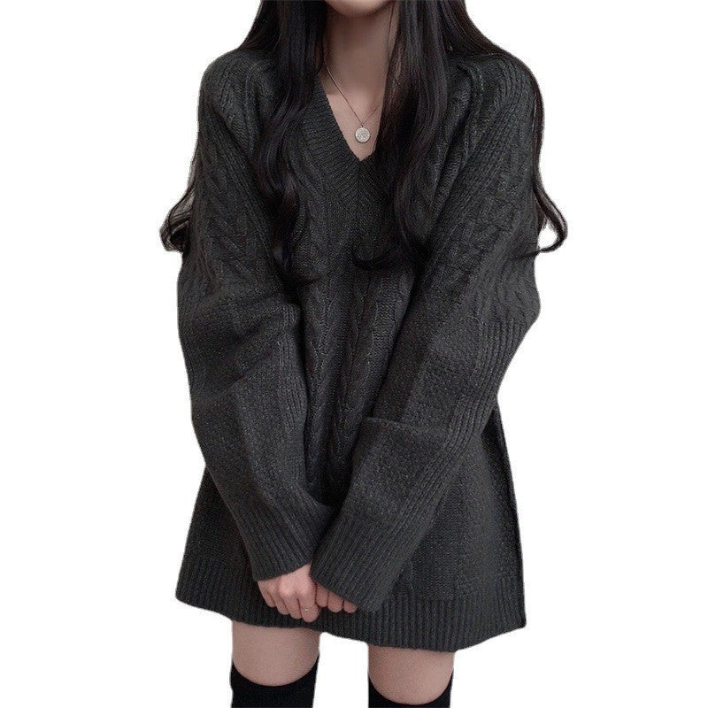 Pull en tricot surdimensionné pour femmes avec motif en croix et décolleté en V Chic & Stil