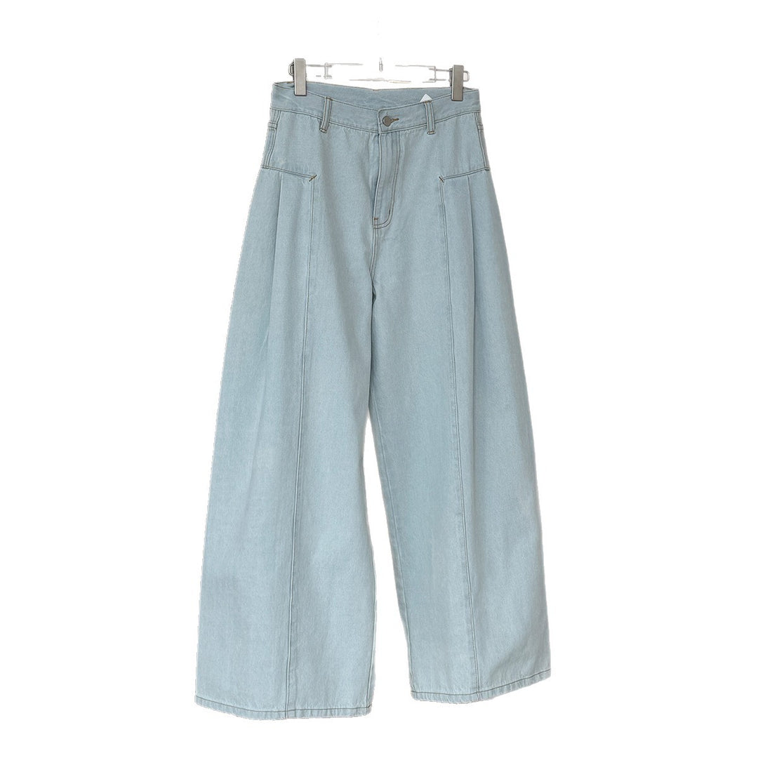 Women High-Waisted Oversize Palazzo Jeans with Deep Crotch and Distinctive Vertical Seam Amarae