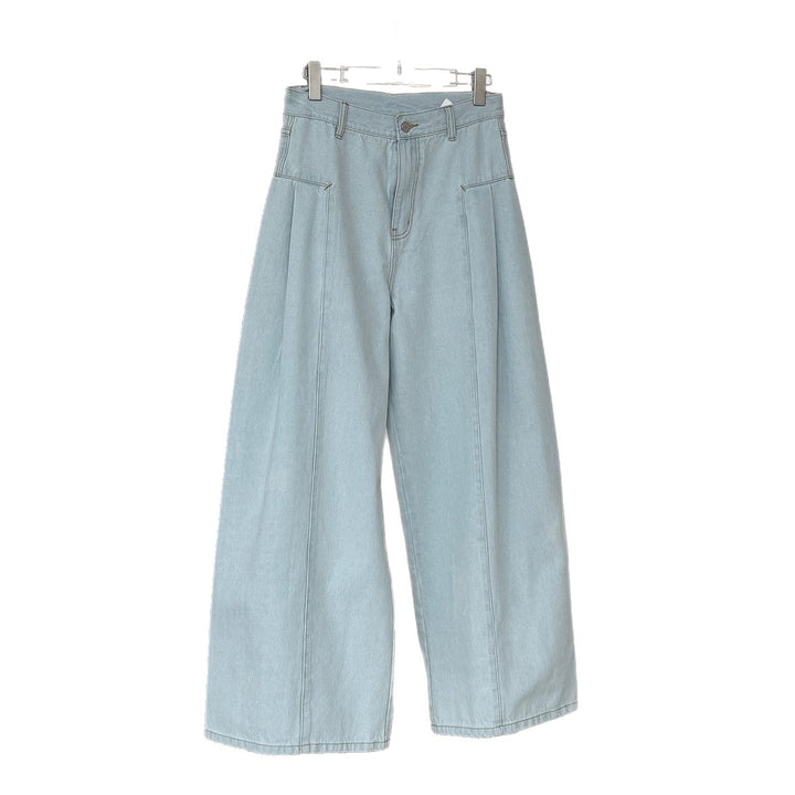 Women High-Waisted Oversize Palazzo Jeans with Deep Crotch and Distinctive Vertical Seam Amarae
