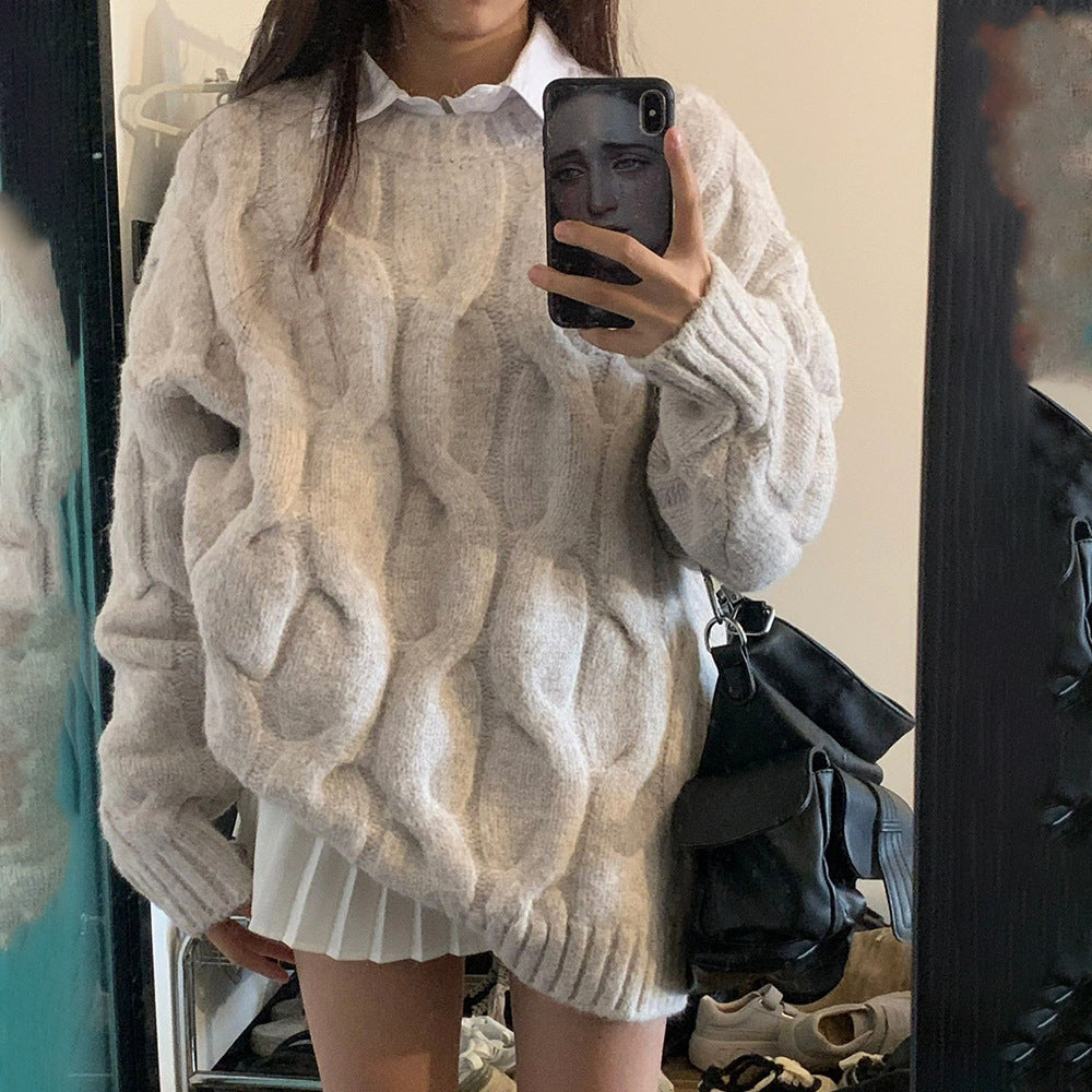 Pull femme en tricot épais avec motif en câble et coupe décontractée Chic & Stil