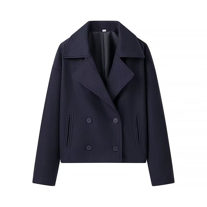 Fashionable wool coat for ladies with double row of buttons and big collar Lune London