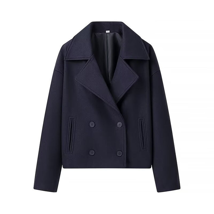 Fashionable wool coat for ladies with double row of buttons and big collar Lune London