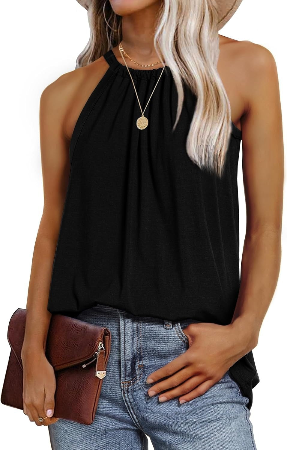 Woman high collar pleated tank top Lune London