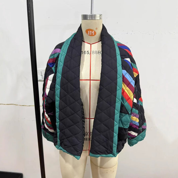 Women's padded kimono quilted jacket with patchwork design and wide sleeves Amarae