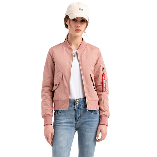Elegant women's bomber jacket with practical side pockets and elastic edges Amarae