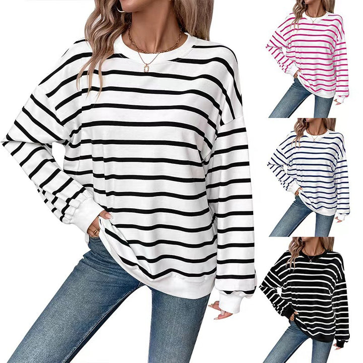 Ladies casual sweater with modern striped pattern Lune London