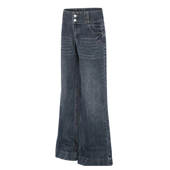 Women High-Waist Wide Palazzo Jeans with Double Button and Flared Leg Amarae