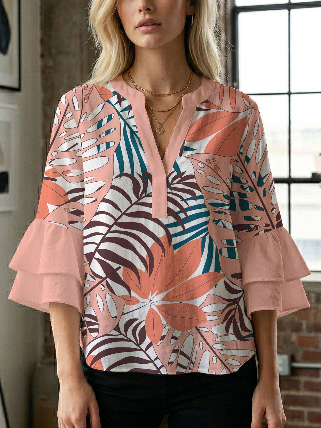 Women's blouse shirt with voluminous sleeves and creative print design Lune London
