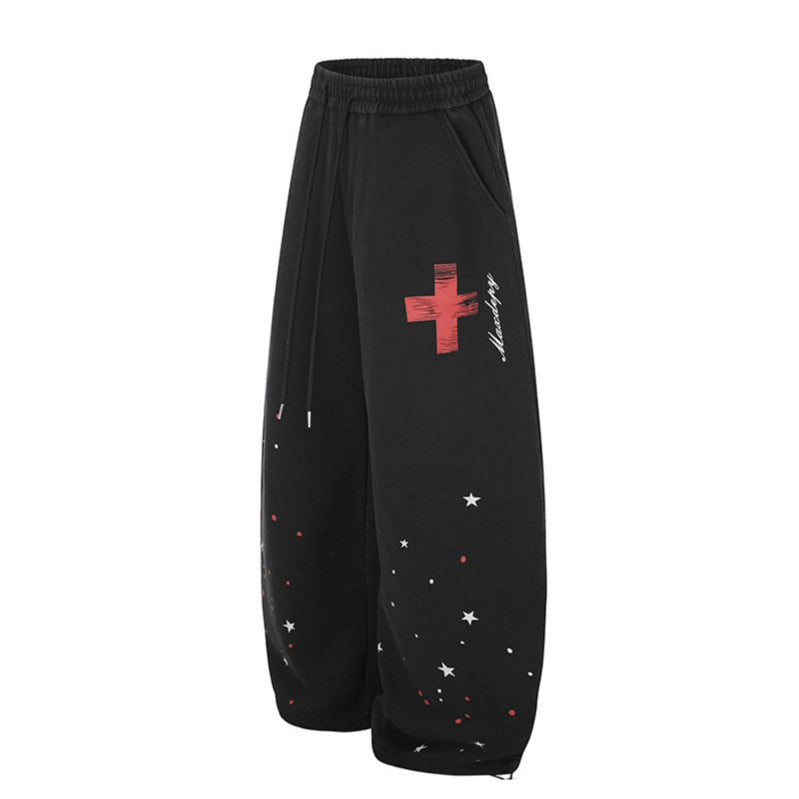 Women's Extra Wide Palazzo Sweatpants with Drawstring Waist, Star Print & Adjustable Balloon Hem Amarae