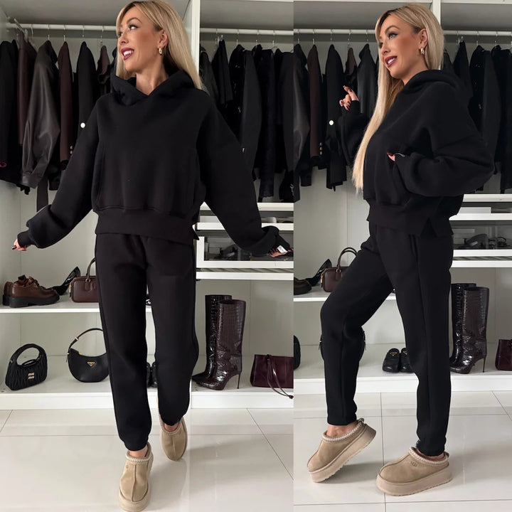 Ladies Hooded Sports Tracksuit Top with Jogging Pants Lune London