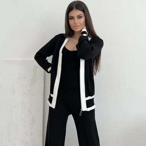 Casual knit loungewear set for women with high-quality zip cardigan and wide-leg pants Amarae