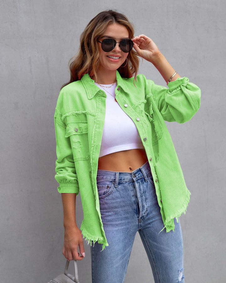 Women's denim jacket in a casual oversized cut with frayed details Lune London