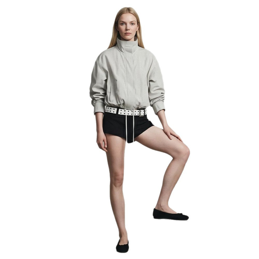 Women’s short cut lightweight transitional jacket with stand-up collar and elastic hem Amarae