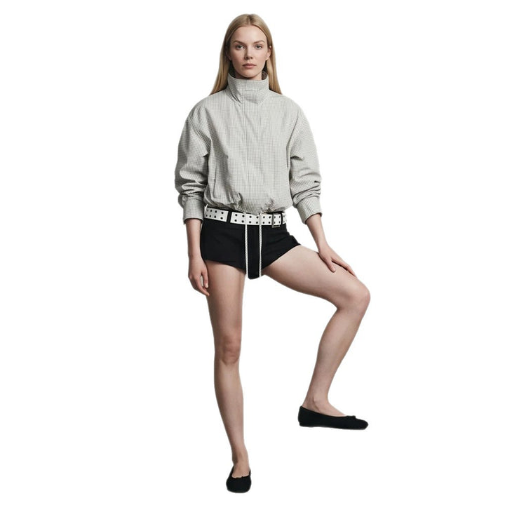 Women’s short cut lightweight transitional jacket with stand-up collar and elastic hem Amarae