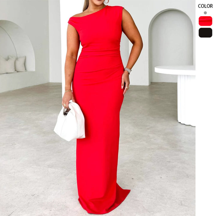 Ladies Elegant body-hugging maxi dress with stylish stand-up collar and side slit Lune London