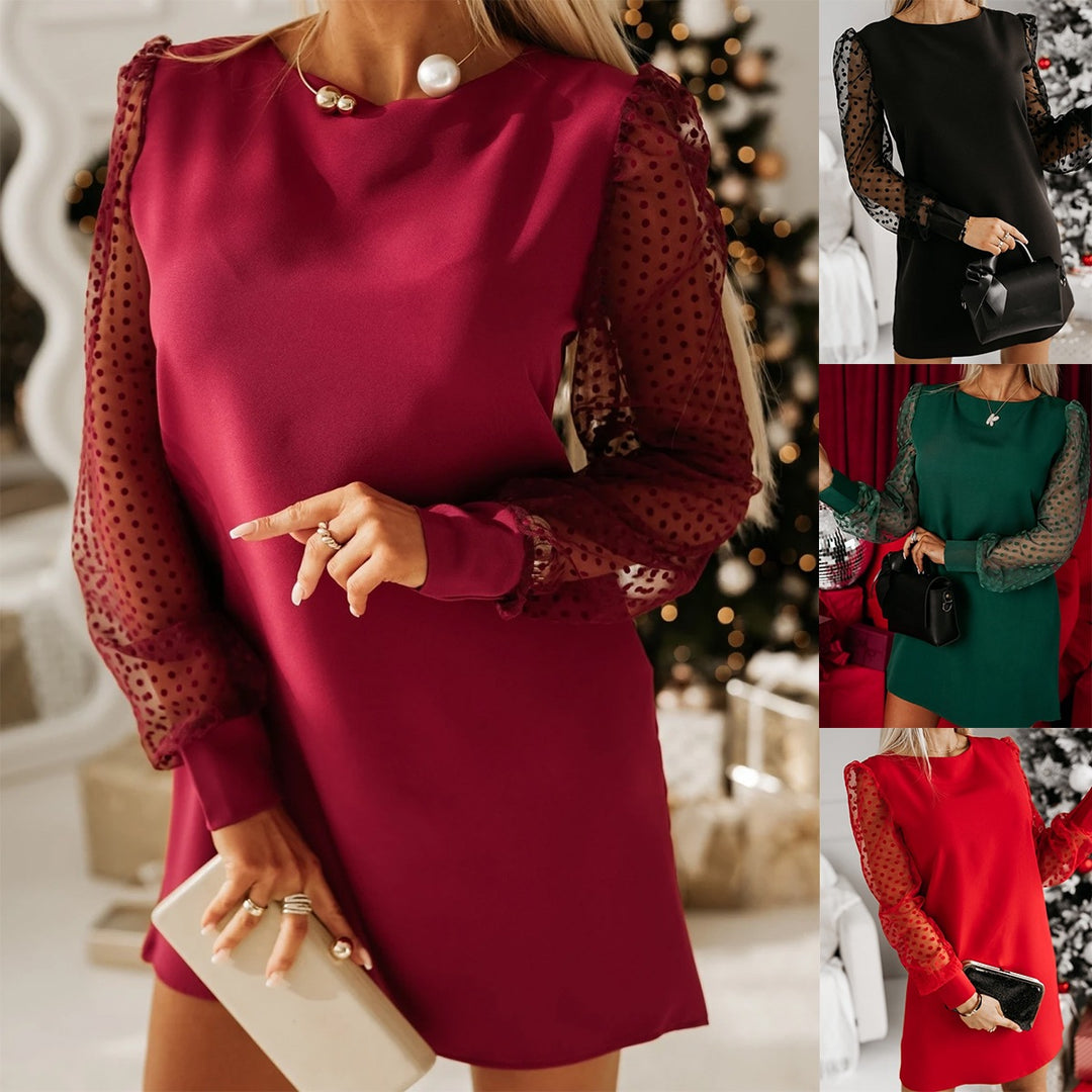 Elegant shift dress for women with transparent polka dot sleeves Lune London